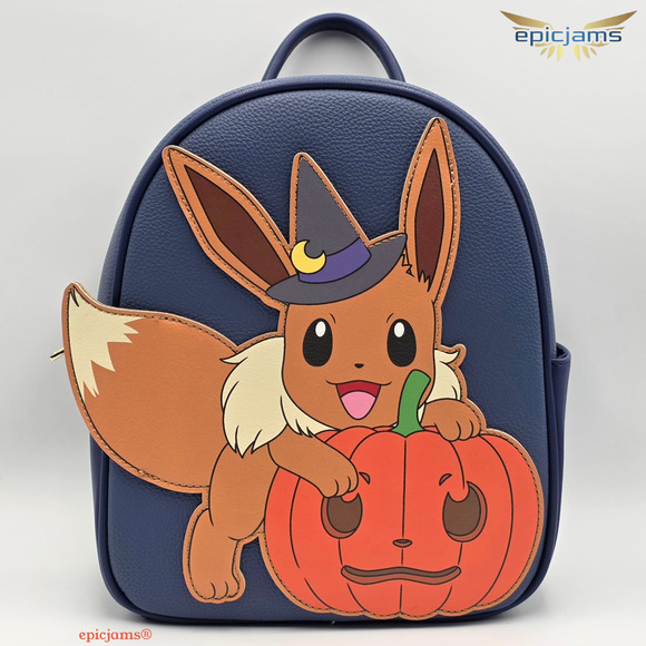 Pokemon Eevee Witch Halloween Pumpkin Blue Mini Backpack Bag New - Picture 1 of 5